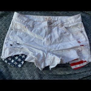 White Denim Shorts w/ USA flag pockets